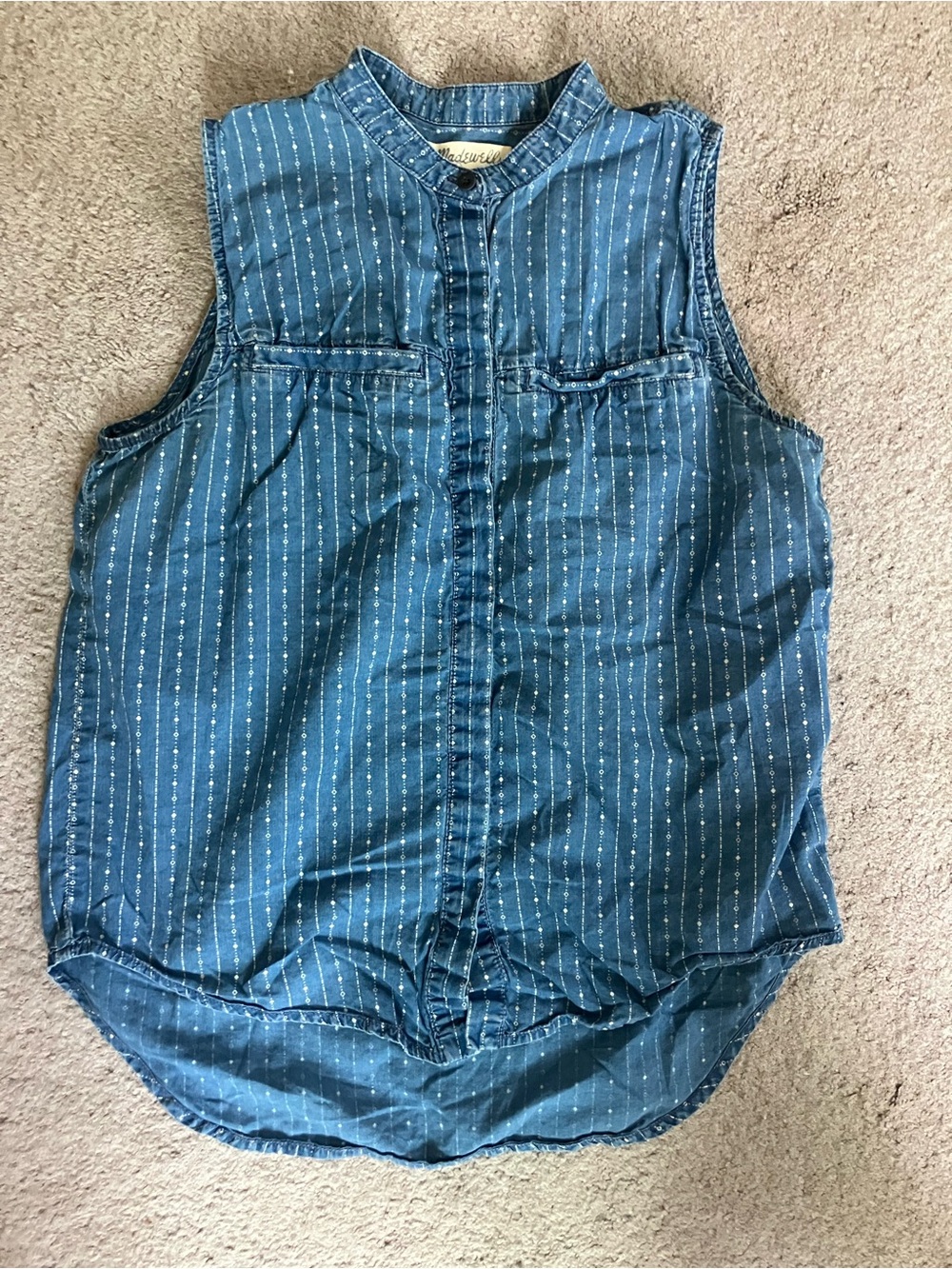 Sleeveless Blue Pinstripe Chambray Shirt (Madewell, Size S)